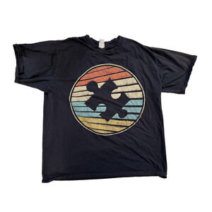 Autism Awareness Shirt Mens XL Black Puzzle Piece Graphic Retro Fader Colorful